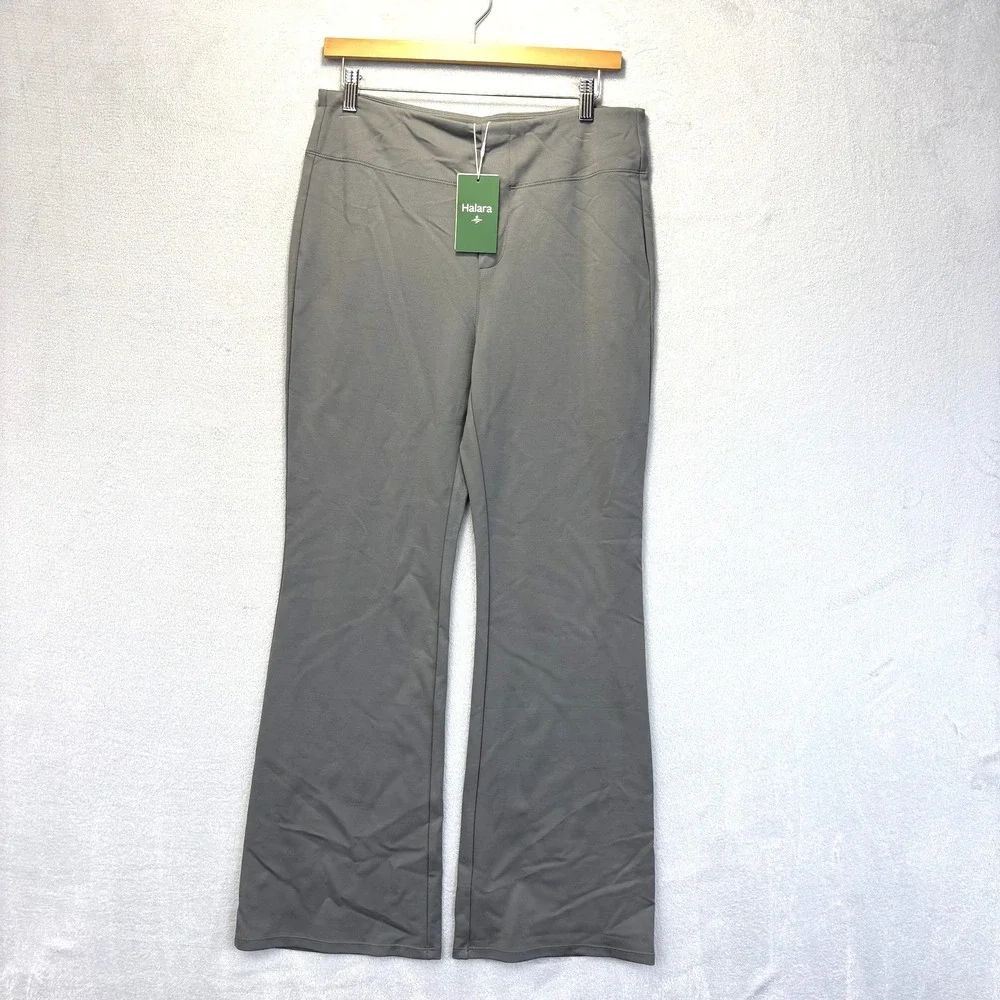 NWT Halara‎ Flare Leggings Stretch Pants Womens L Gray Pull On Stretch Pockets